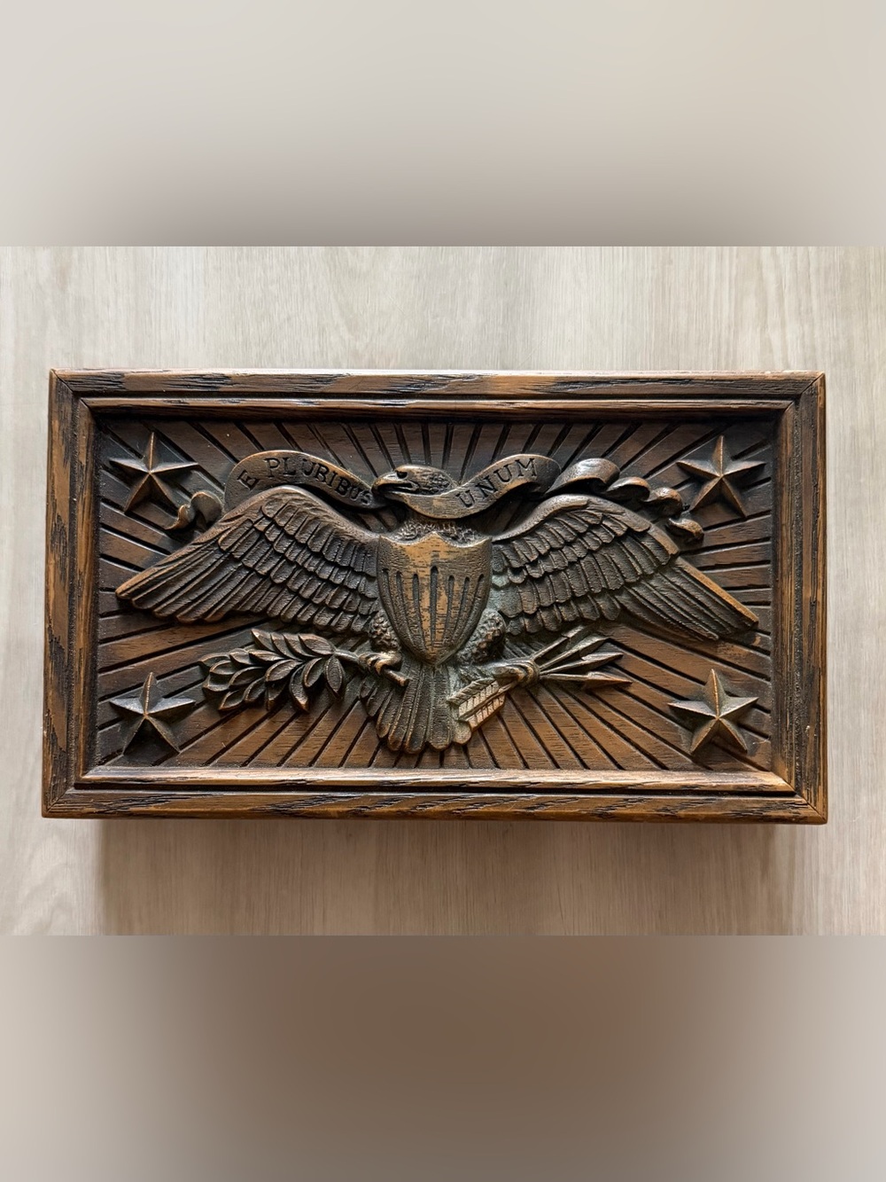 Vintage AVON Pluribus Unum Patriotic Eagle Resin Jewelry Trinket Box